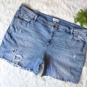 Lane Bryant Distressed Magic Waistband Cutoff Girlfriend Shorts Mid Rise Denim